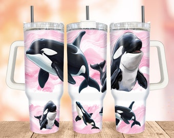 Orca 40oz Tumbler PNG: Pink Sea Wave Design (Digital Download)