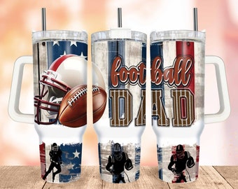 American Football Tumbler Wrap PNG, Football Dad 40oz Quencher Tumbler, Seamless Flag Print Design, Sublimation Designs for Tumblers