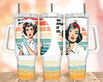 Vintage Nurse 40oz Tumbler Wrap: Retro Sublimation Design (PNG Digital Download)