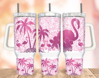 Pink Flamingo Beach 40oz Tumbler Wrap: Glitter Print Design (Digital Download)