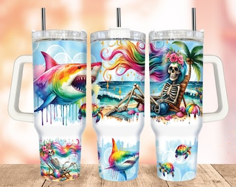 Rainbow Summer Tumbler Wrap: Skeleton Beach Design (Digital Download)
