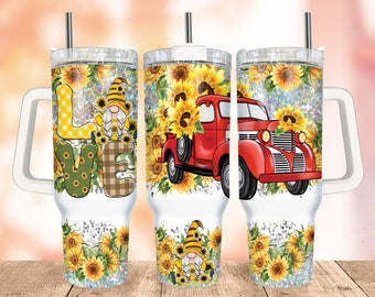 Gnome Tumbler Wrap, Love 40oz Quencher Tumbler, Seamless Sunflowers Print Design, Sublimation Designs for Tumblers