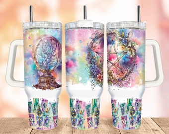 Tarot Card 40Oz Tumbler Wrap PNG, Fortune 40Oz Tumbler Wrap, 40 Oz Tumbler Wrap, Watercolour Tumbler with Handle Wrap Design Sublimation
