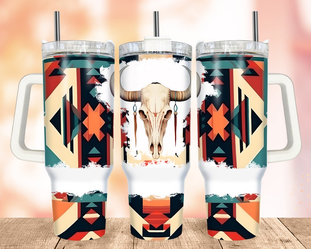 Tribal Western Cow Print Tumbler Warp, Boho 40oz Quencher Png Tumbler ...