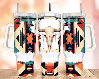 Tribal western cow print tumbler warp, Boho 40oz Quencher png Tumbler Wrap Sublimation Designs