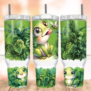 Simpatica rana Tumbler Wrap PNG, Rana 40 Oz Quencher Tumbler, Pianta tropicale 40 Oz Tumbler Wrap, Senza soluzione di continuità Stampa verde Design Sublimazione