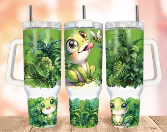 Cute Frog Tumbler Wrap PNG, Frog 40 Oz Quencher Tumbler, Tropical Plant 40Oz Tumbler Wrap, Seamless Green Print Design Sublimation