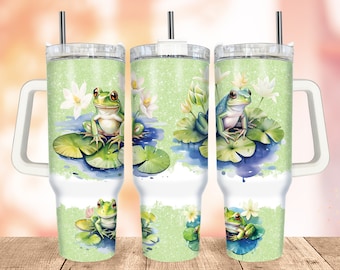 Frogs Tumbler Wrap PNG, Cute Frog 40 oz Quencher Tumbler, Seamless Green Glitter Print Design Sublimation
