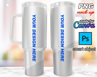 40 oz Becher Mockup mit Griff PNG für Canva und Smart Objekt Mockup zur Anzeige Ihrer 40 oz Quencher Becher Vorlage Sublimation