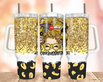 School Bus Driver Tumbler Wrap, Back to School 40oz Quencher Tumbler, Seamless Leopard Print Design, Sublimation Designs for Tumblers