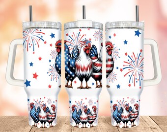 Patriotic Chicken Tumbler Wrap: 40 Oz Quencher Design (PNG Digital Download)