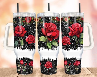 Red Roses Tumbler Wrap, Blossoms 40oz Quencher Tumbler, Seamless Flowers Print Design, Sublimation Designs for Tumblers