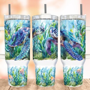 Sea Turtle 40 Oz Tumbler Wrap, Sea Life 40Oz Tumbler PNG, 40 Oz Quencher Wrap, Under Water World Tumbler Wrap, Sea Grass 40Oz Tumbler