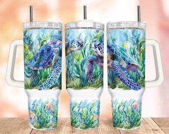 Sea Turtle 40 Oz Tumbler Wrap, Sea Life 40Oz Tumbler PNG, 40 Oz Quencher Wrap, Under Water World Tumbler Wrap, Sea Grass 40Oz Tumbler