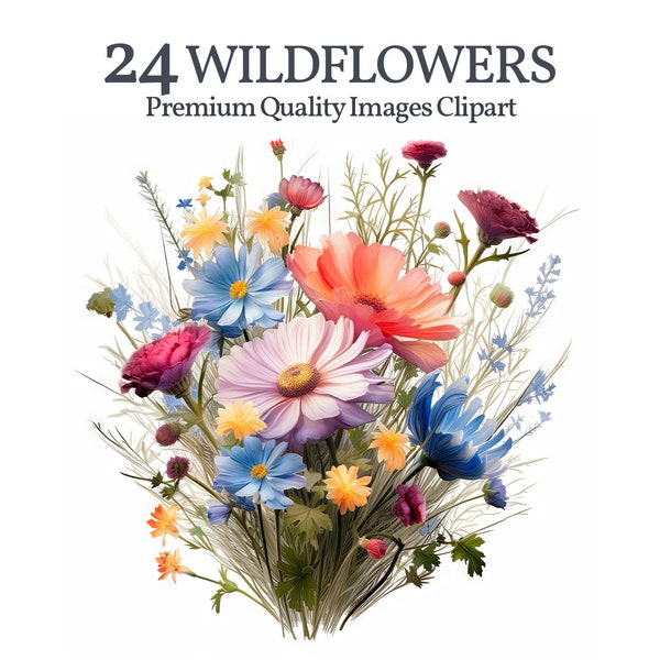 24 Wildflower Clipart JPG - Digital Floral Art Files | Commercial Use