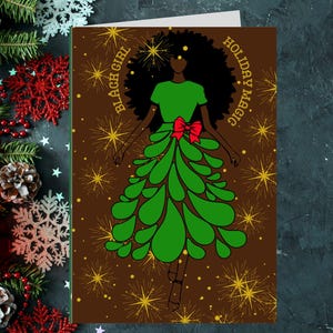 Regalos personalizados Tarjetas de felicitación afroamericanas de 5,5" x 8,5" con sobre / Mensaje personalizado / Tarjetas festivas negras / Regalo de Navidad