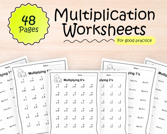 multiplication worksheets 48 printable worksheets pdf etsy