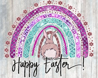 0177 - Happy Easter Bunny Rainbow | Heat Transfer Ready to Press Sublimation DTF Cotton Shirt Film Transfer