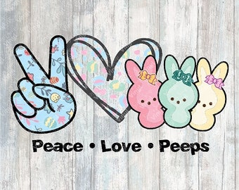 0178 - Peace, Love, Peeps | Heat Transfer Ready to Press Sublimation DTF Cotton Shirt Film Transfer