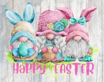 0135 - Happy Easter Gnomes | Heat Transfer Ready to Press Sublimation DTF Cotton Shirt Film Transfer