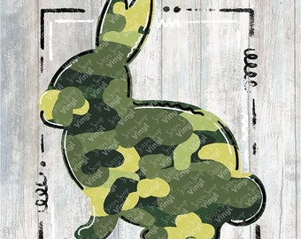 0122 - Camo Rabbit | Heat Transfer Ready to Press Sublimation DTF Cotton Shirt Film Transfer