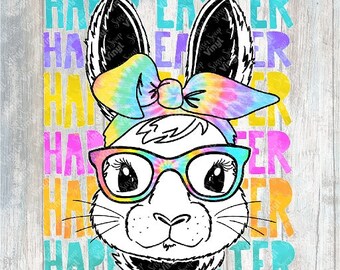 0123 - Tie Dye Glasses Bunny | Heat Transfer Ready to Press Sublimation DTF Cotton Shirt Film Transfer