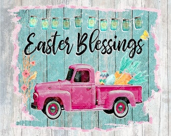 0120 - Pink Truck Easter Blessings | Heat Transfer Ready to Press Sublimation DTF Cotton Shirt Film Transfer