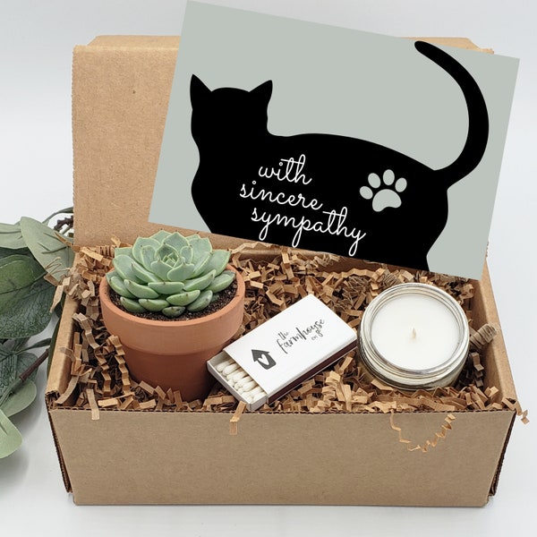 Pet Loss Gift Box, With Sympathy, Cat Loss, Pet Memorial, Cat Sympathy Care Package, Sorry For Your Loss, Cat Grief Succulent Gift Box