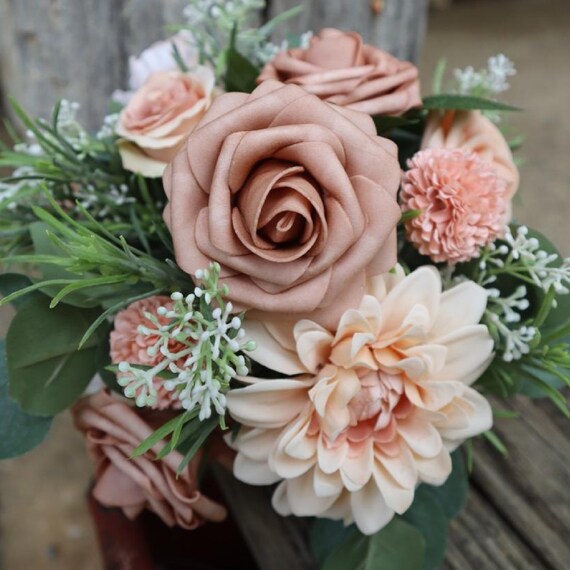 Boho Wedding Bouquet Dusty Rose Bridal Bouquet Silk Flower Etsy