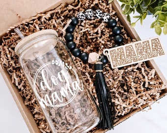 Dog Mom Gift, Custom Dog Mama Gift For Her, Mother's Day Gift Basket, Mama Keychain, Care Package, Iced Coffee Cup with Lid and Straw