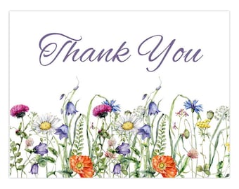 PRINTED Set of Garden Party Flower Thank You Cards with Envelopes, Bridal Shower Thank You, Wedding Thank You Cards, Baby Shower Thank You,