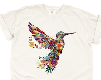 Comfort Colors Hummingbird Floral Shirt, Cute Bird Lover Tee, Nature Lover Gift, Wildflower Animal Shirt, Trendy Spring Gift for Her