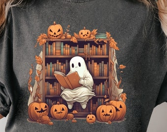 Ghost Reading Shirt, Spooky Book Lover Tee, Halloween Teacher T-Shirt, Librarian Ghost Gift, Cute Ghost Book Reading Shirt for Fall