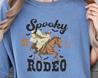 Western Halloween Tee, Spooky Rodeo Ghost T-Shirt, Ghost Cowgirl Halloween Top, Retro Western Ghost Shirt, Halloween Rodeo Shirt
