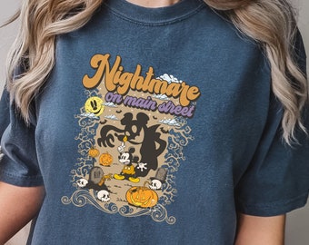 Nightmare on Main Street Disney Halloween T-Shirt, Retro Mickey Ghost Tee, Disneyland Fall Shirt, Spooky Season Disney Shir