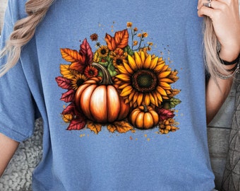 Comfort Colors Floral Pumpkin Shirt, Fall Pumpkin Shirt Women, Halloween Autumn Tee, Flower Pumpkin Shirt, Cozy Fall Gift Tee