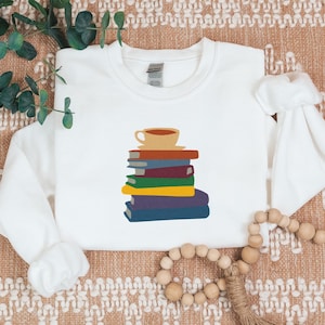 Tea and Books Embroidery Hoodie, Book Lover Embroidered Sweatshirt, Cozy Reading Shirt Tea Cup, Literary Gift for Reader, Comfort Colors Tee