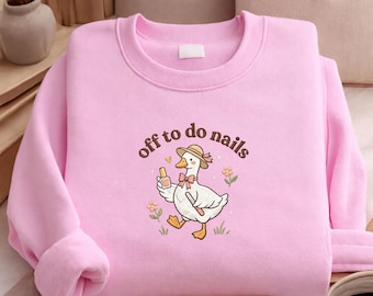 Sudadera bordada con ganso para técnico de uñas, sudadera con capucha "Off To Do Nails", sudadera con cuello redondo "Cute Coquette Duck", camiseta de regalo para artista de uñas.