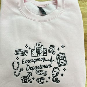 Sudadera bordada para el departamento de emergencias, sudadera de cuello redondo para enfermeras, regalo para trabajadores de urgencias, sudadera para trabajadores de la salud, sala de emergencias