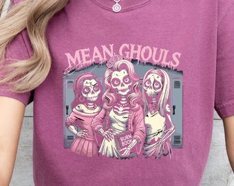 Comfort Colors Mean Ghouls Shirt, Cool Skeleton Witch Girl Shirt, Halloween Pink Lover Shirt, Halloween Pink Witch Shirt, Ghouls Vibes Tee