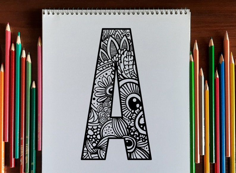 Download Zentangle letter A monogram font alphabet zenart SVG Mandala | Etsy