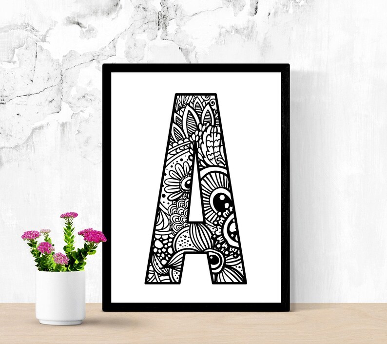Download Zentangle letter A monogram font alphabet zenart SVG Mandala | Etsy