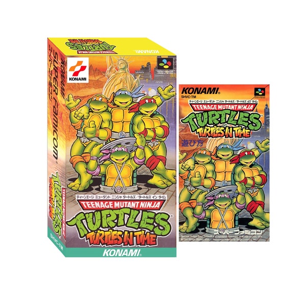 Teenage Mutant Ninja Turtles : Manuel Turtles in Time Boîte Super Famicom, manuel et plateau