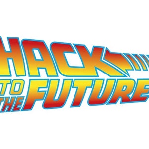 Pode incluir: Um logotipo colorido com o texto "Hack to the Future" em uma fonte estilizada. A palavra "Hack" est&aacute; em um tamanho de fonte maior e tem um contorno azul. As palavras "to the Future" est&atilde;o em um tamanho de fonte menor e t&ecirc;m um contorno vermelho. O logotipo est&aacute; sobre um fundo branco.