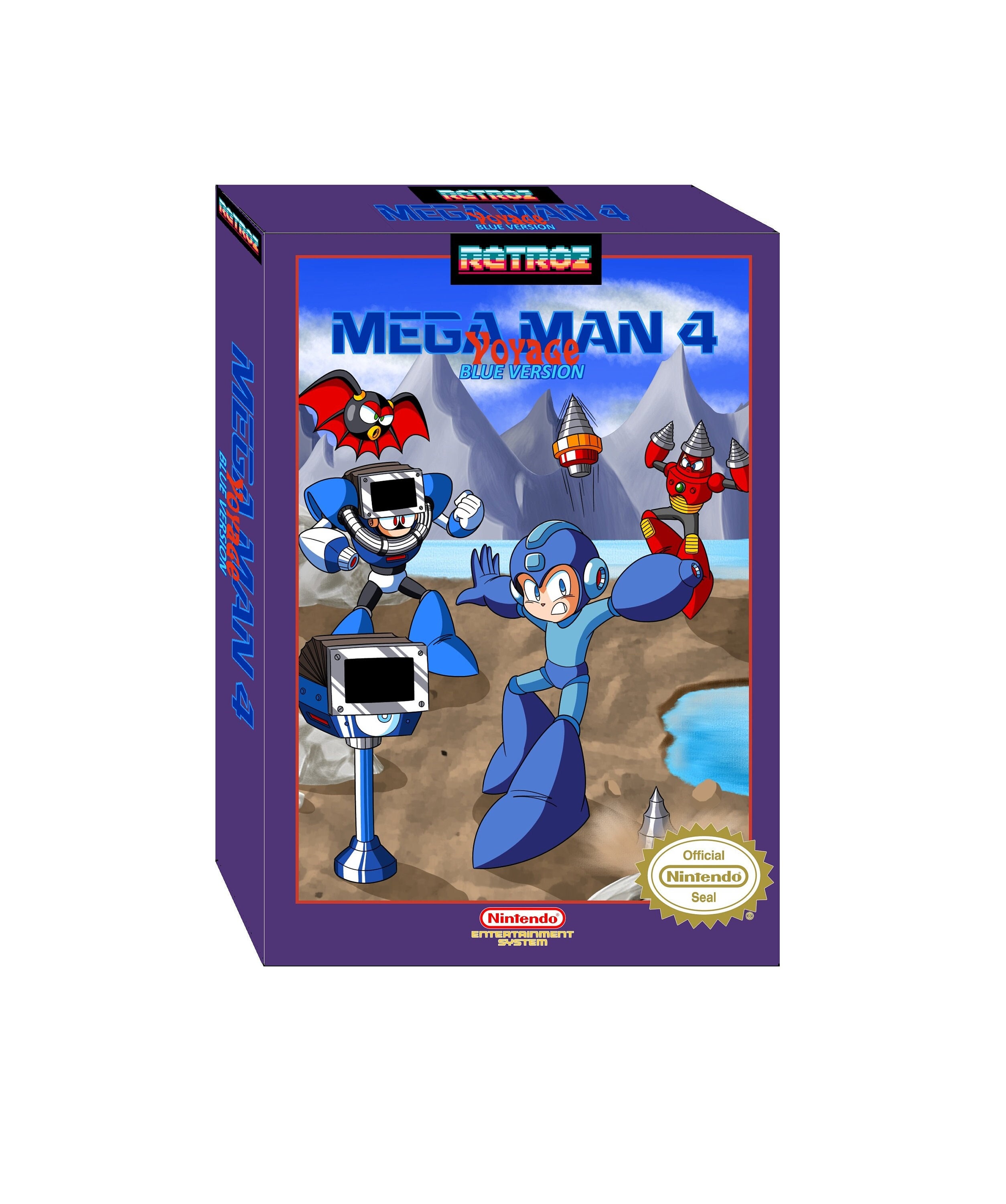 NES Mega Man 4 Box & Dust Sleeve - Voyage Blue Version