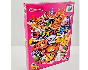 Conjunto de caixa e bandeja de reprodução japonesa do Mario Party 2 N64