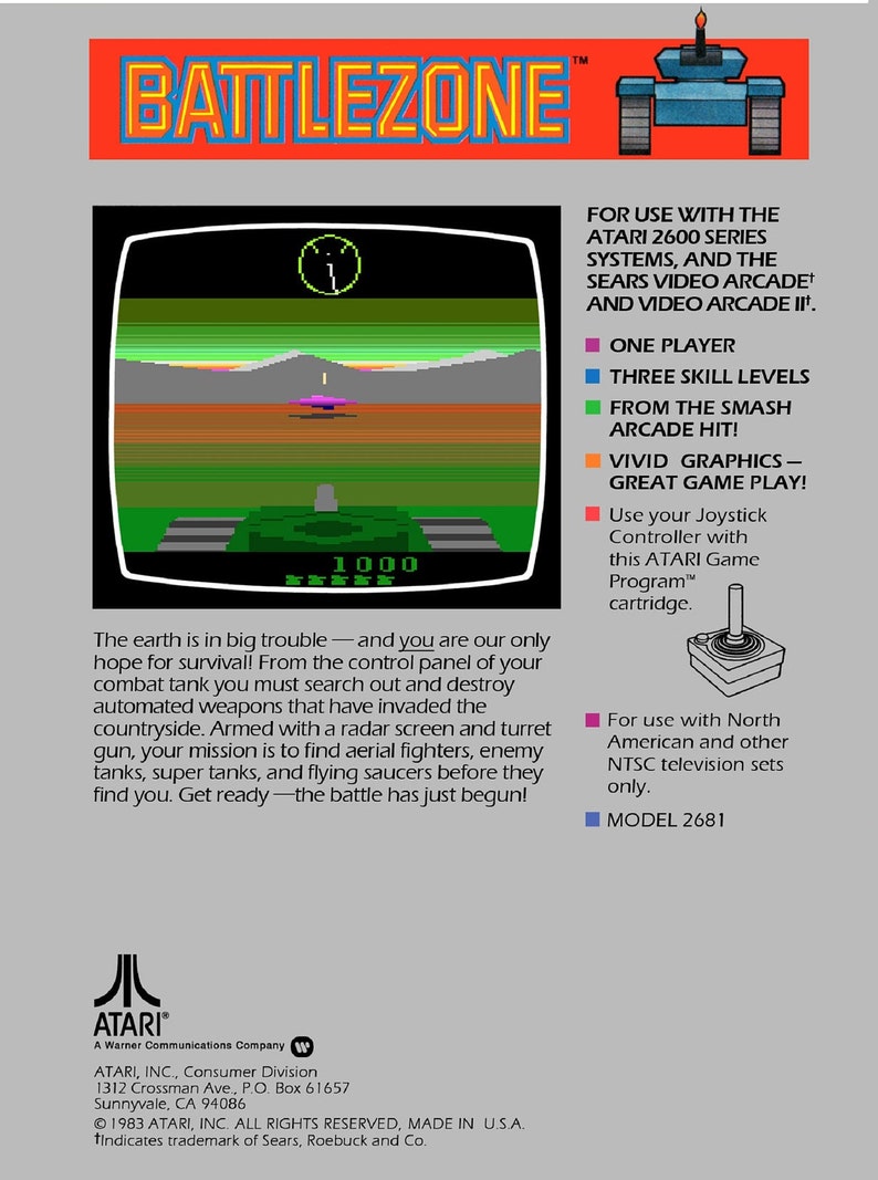 Battlezone Atari 2600 Custom Box & Manual - Etsy