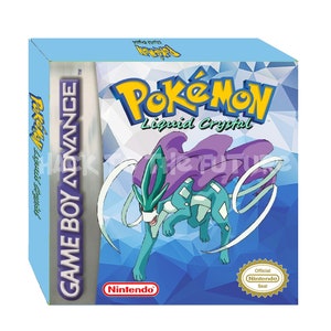 May include: A blue Game Boy Advance game cartridge case with a blue and white image of a Pokemon character on the front. The text "Pokemon Liquid Crystal" is printed in white on the front of the case. The Nintendo logo is printed in white on the bottom left corner of the case.