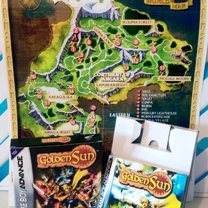 Golden Sun Box Manual Map GBA Game Boy Advance Golden Sun Label Sticker