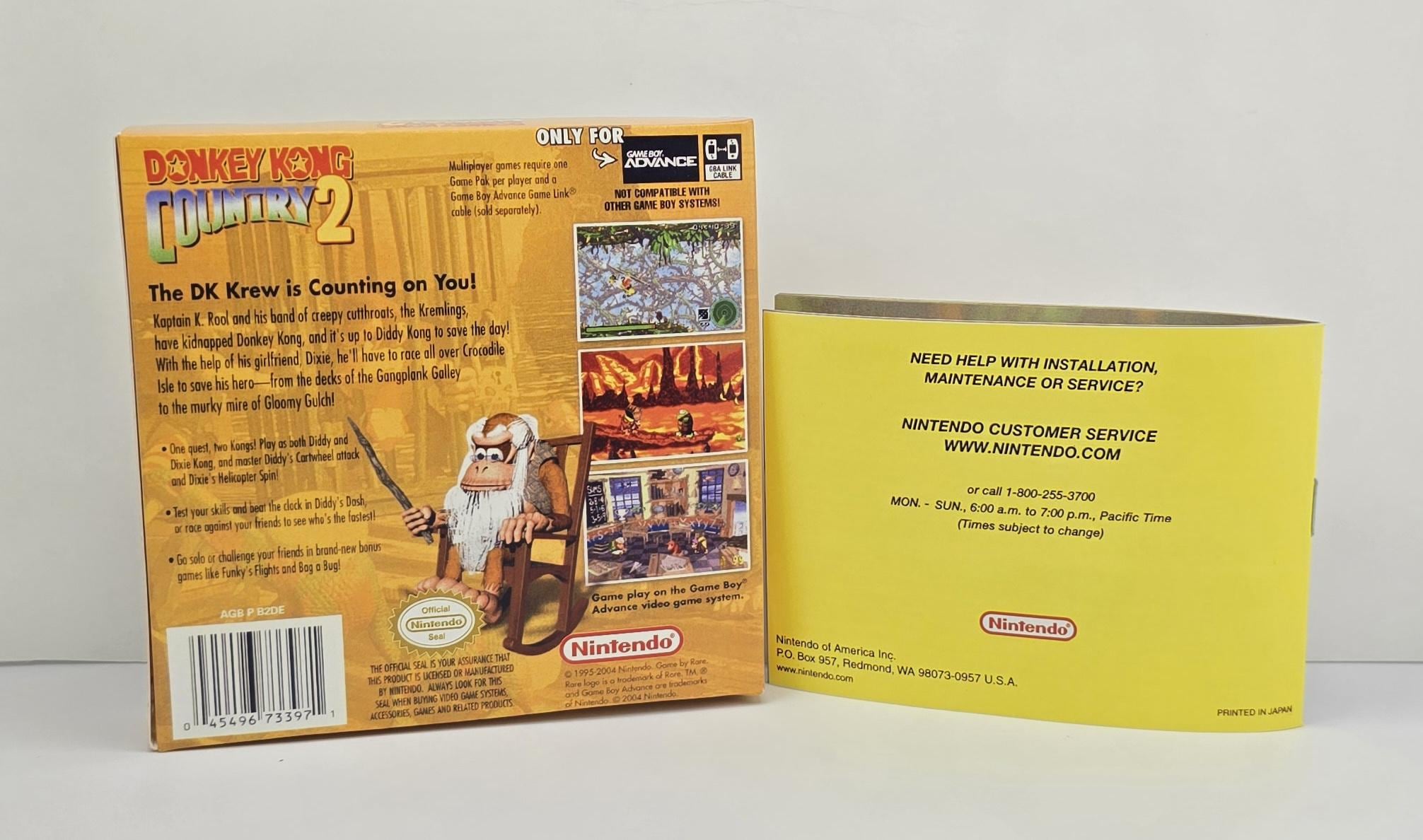 Donkey Kong Country 2 Box Manual & Tray Instruction Booklet GBA